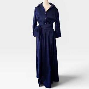 LM COLLECTION Navy Maxi Satin Wedding Guest Classic Formal Party Dress SIZE‎ 8